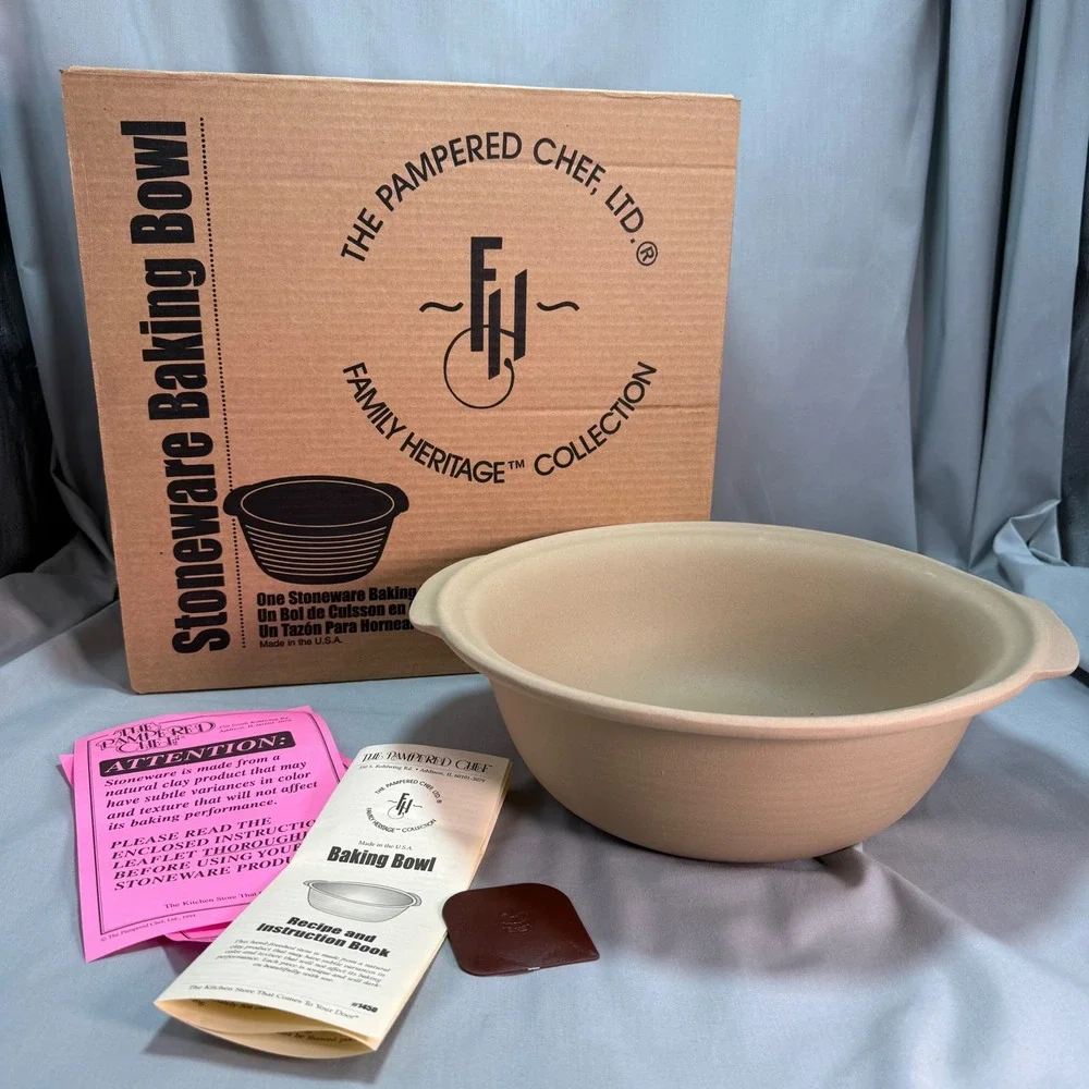 Pampered Chef Family Heritage 1 qt Stoneware Baking Bowl #1450 Bread Making NEW